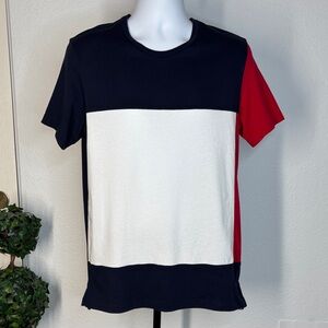 Tommy Hilfiger Men's Navy, White, and Red T-Shirt
